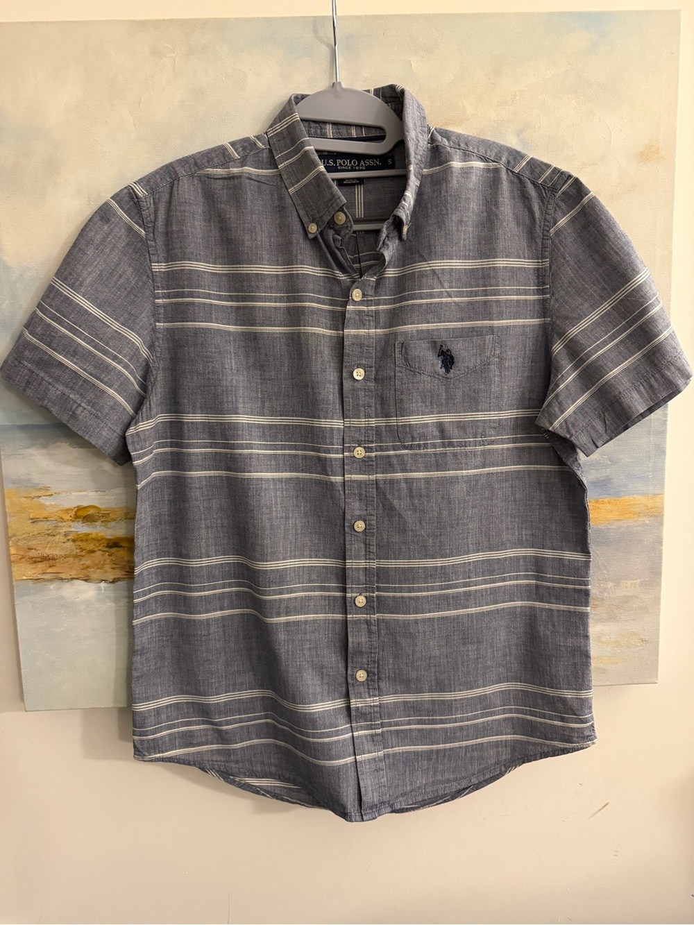 U.S. Polo Assn. Blue and White Short-Sleeve Striped Button-Down Shirt